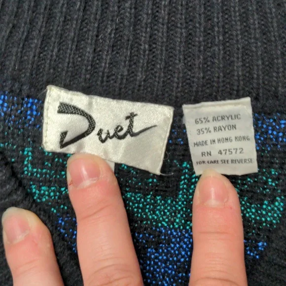 Vintage 90s Colorful Abstract Print V Neck Sweater Size L Grannycore - Picture 4 of 7